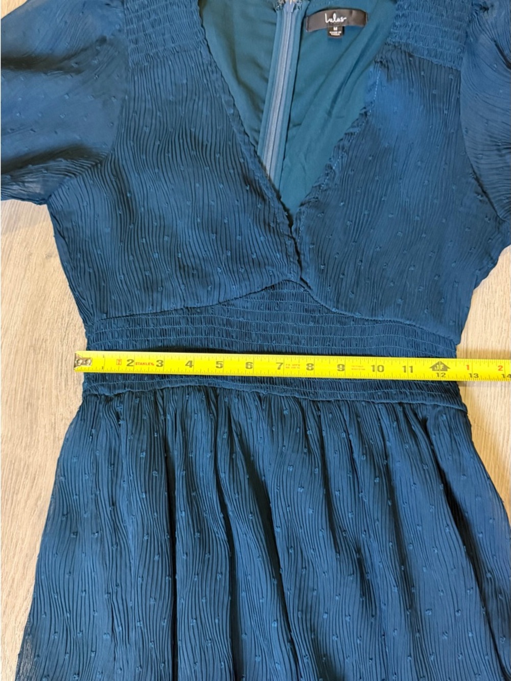 Lulu's Tier Sz M Dark Teal Puff Sleeves Tiered Midi Stretchy Waist Dress - Picture 10 of 12